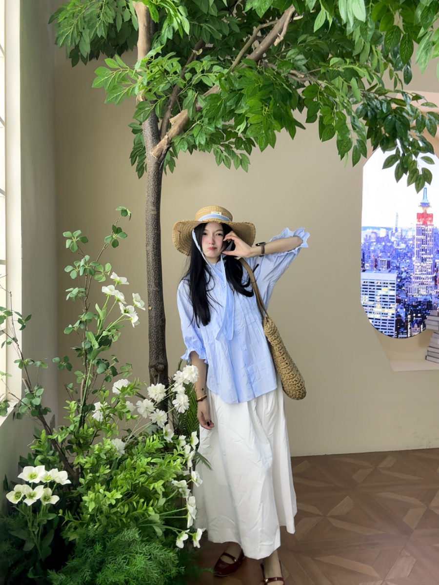 طقم نسائي مقاس كبير: قميص أزرق - مراجعة Korean Style A Line Shirt Dress وسعره