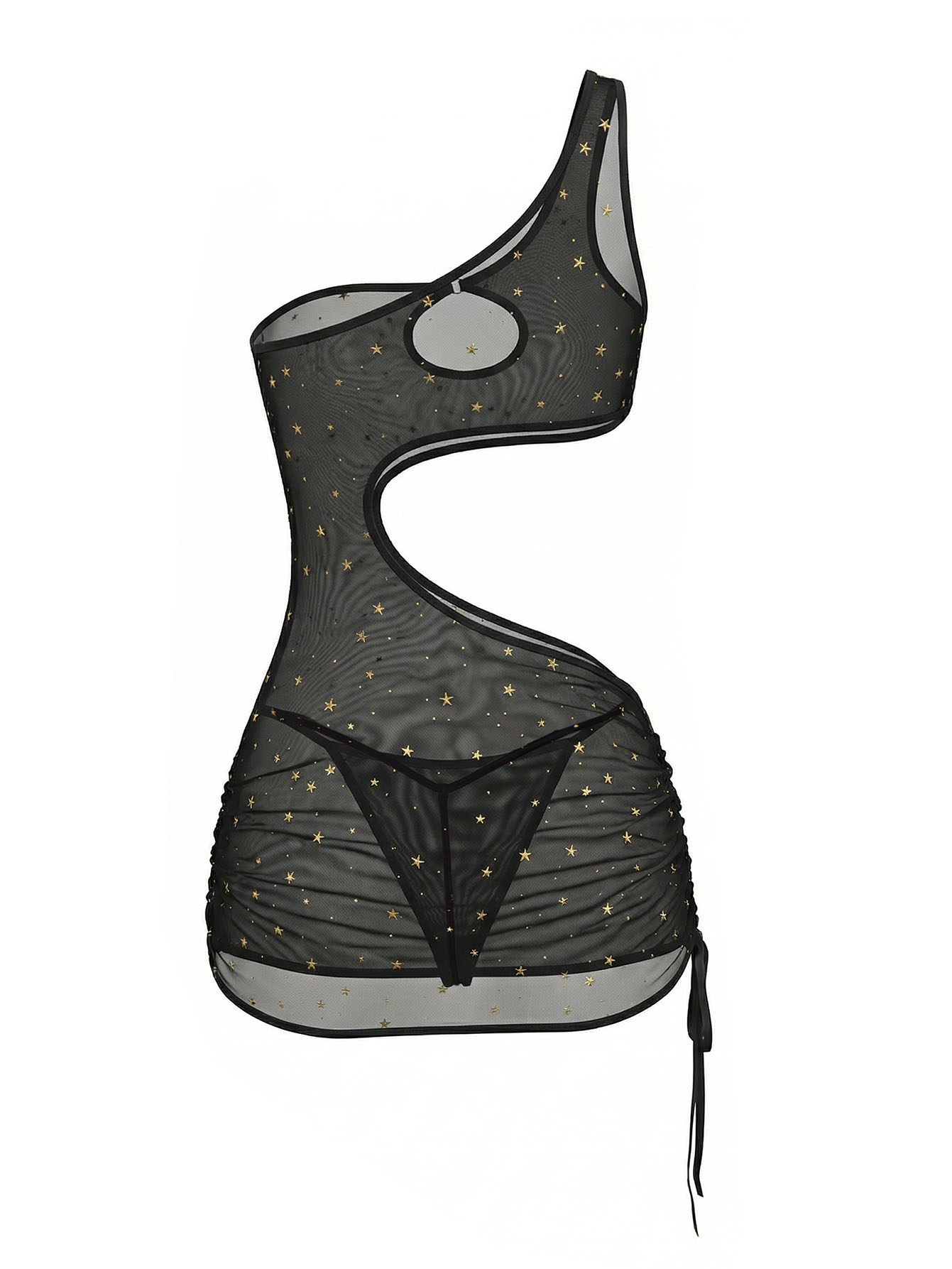 فستان لانجري أسود بكتف واحد مز - مراجعة Sexy Mesh Sheer Bodycon Dress وسعره