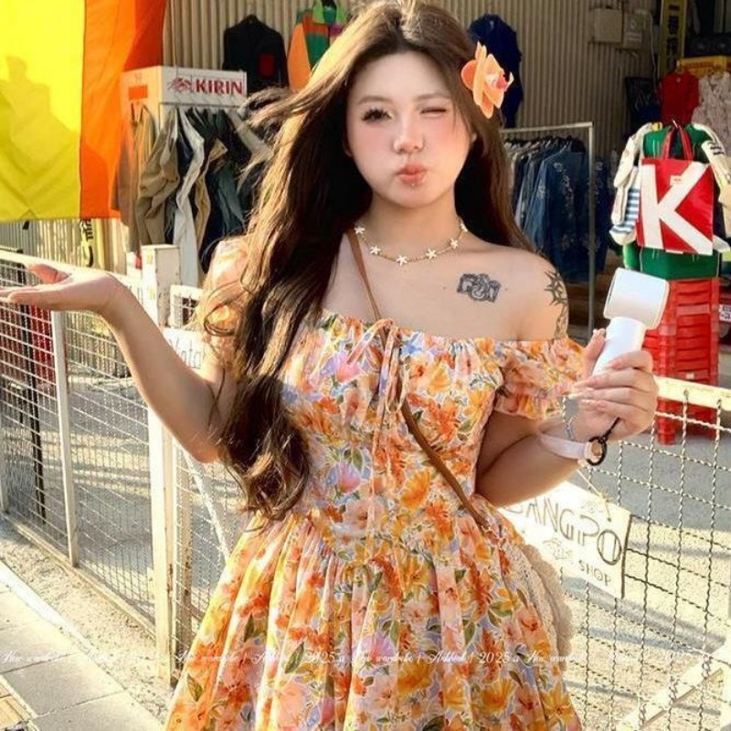 فستان نسائي قصير بطبعة زهور بر - مراجعة Off Shoulder Puff Sleeve Sundress وسعره