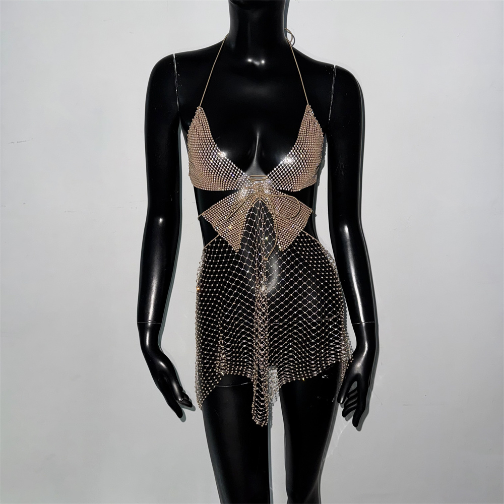 فستان شبكي ذهبي مثير مرصع بالأ - مراجعة Sparkly Rhinestone Club Party Dress وسعره