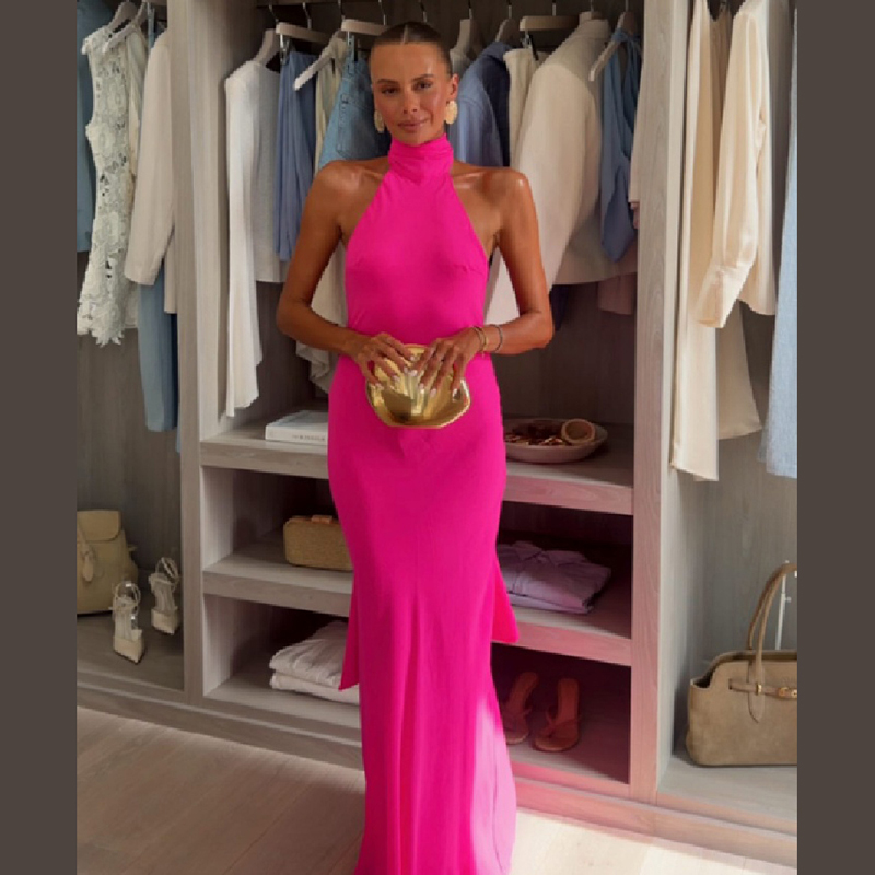 فستان ماكسي نسائي من الساتان ب - مراجعة Elegant Satin Evening Gown Split وسعره