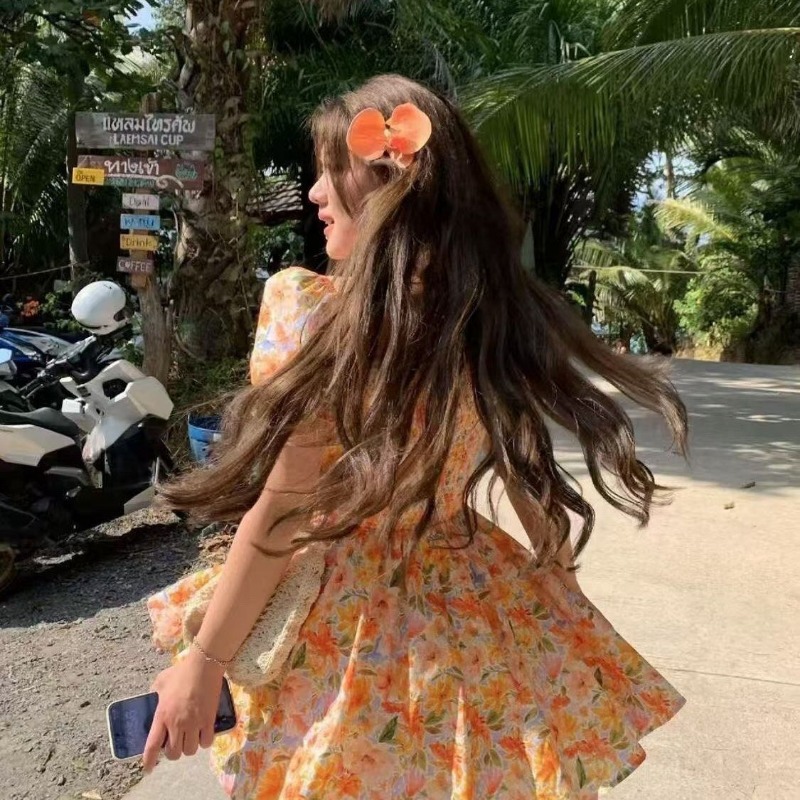 فستان صيفي جديد 2026 برتقالي ب - مراجعة Off Shoulder Puff Sleeve Sundress وسعره