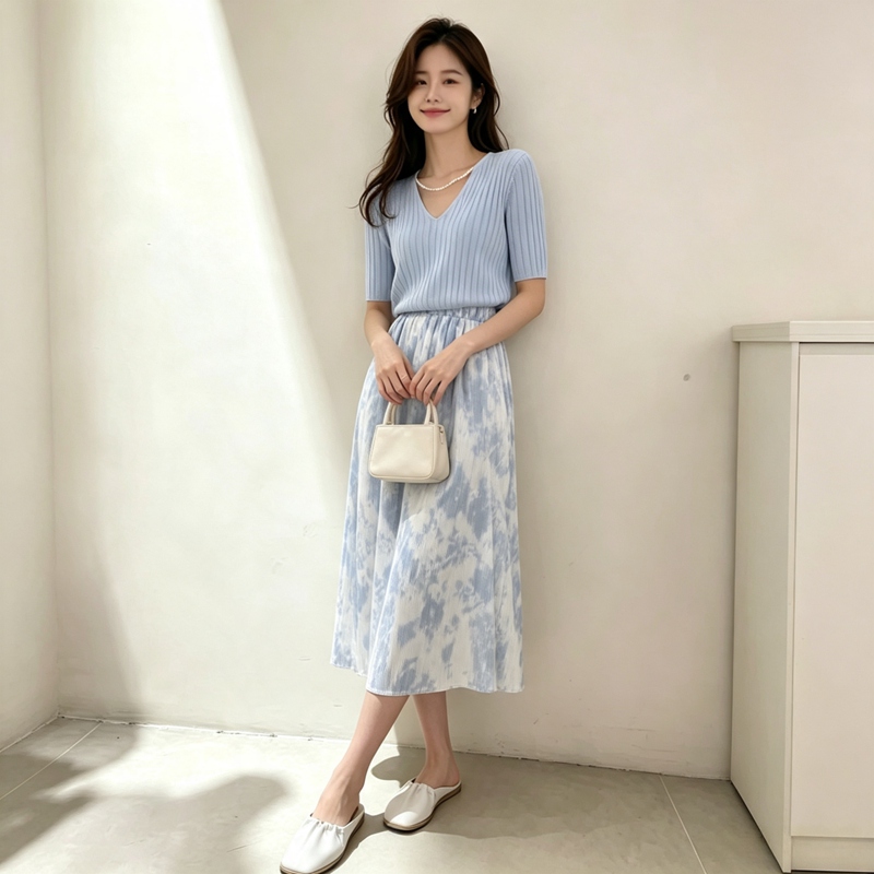 طقم فستان تي شيرت نسائي صيفي 2 - مراجعة Korean Style A Line Shirt Dress وسعره