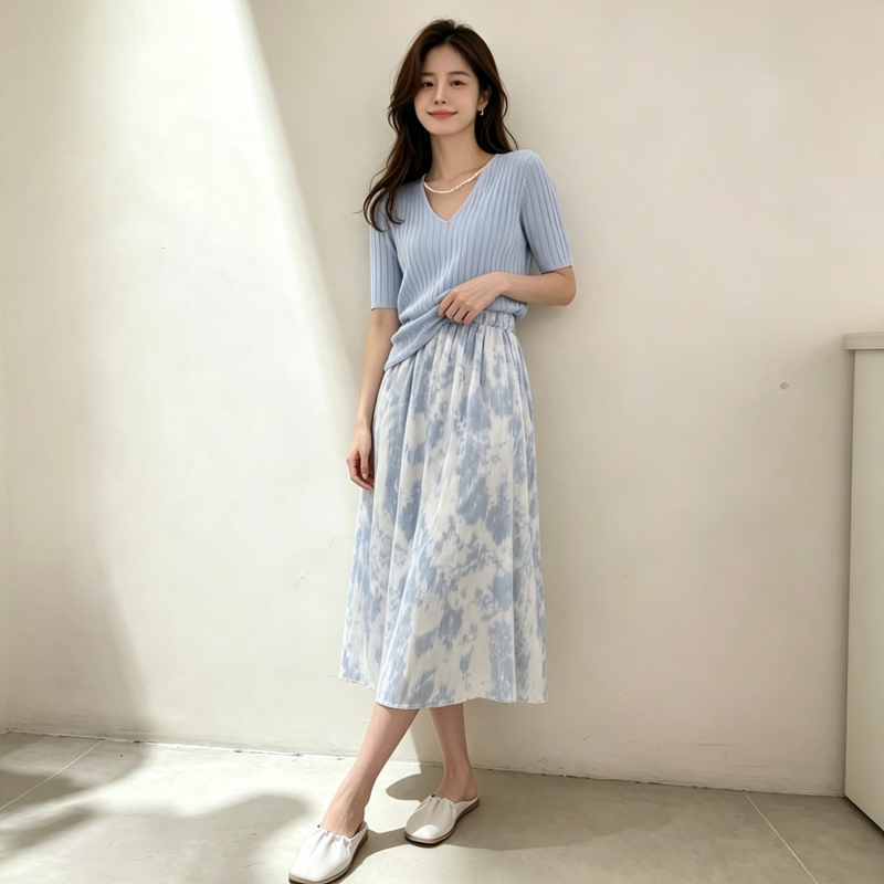 طقم فستان تي شيرت نسائي صيفي 2 - مراجعة Korean Style A Line Shirt Dress وسعره