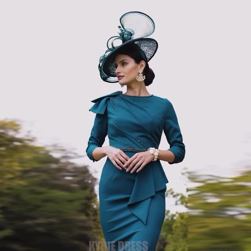 فستان أنيق لأم العروس بأكمام 3 - مراجعة Elegant Satin Evening Gown Split وسعره