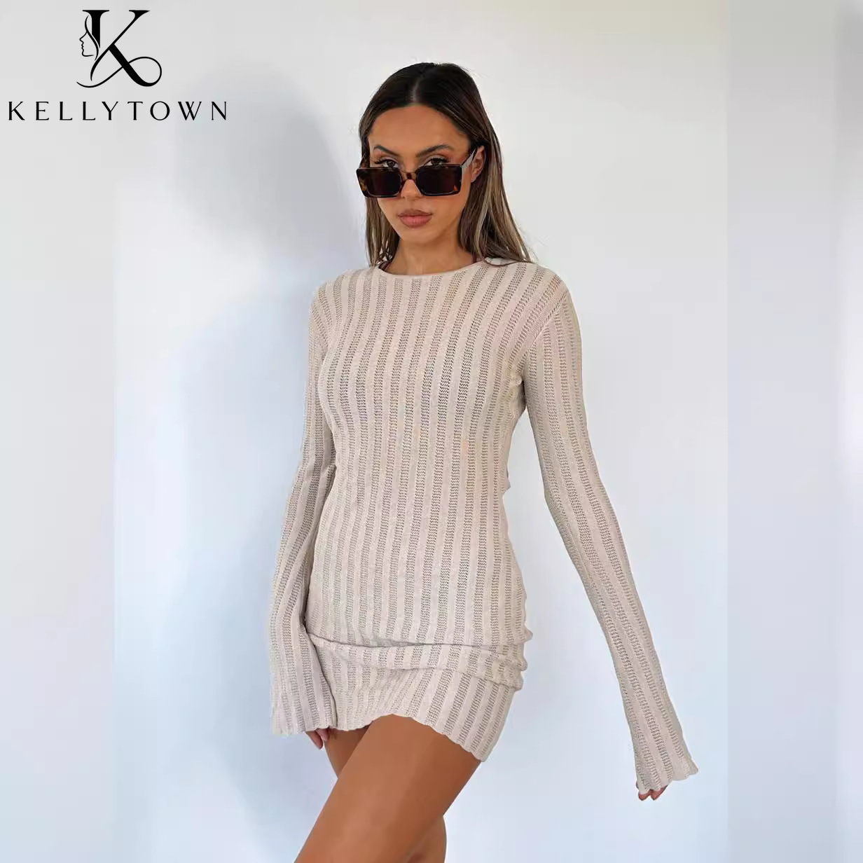فستان ميني ضيق بدون ظهر مثير م - مراجعة Bodycon Long Sleeve Ribbed Dress وسعره