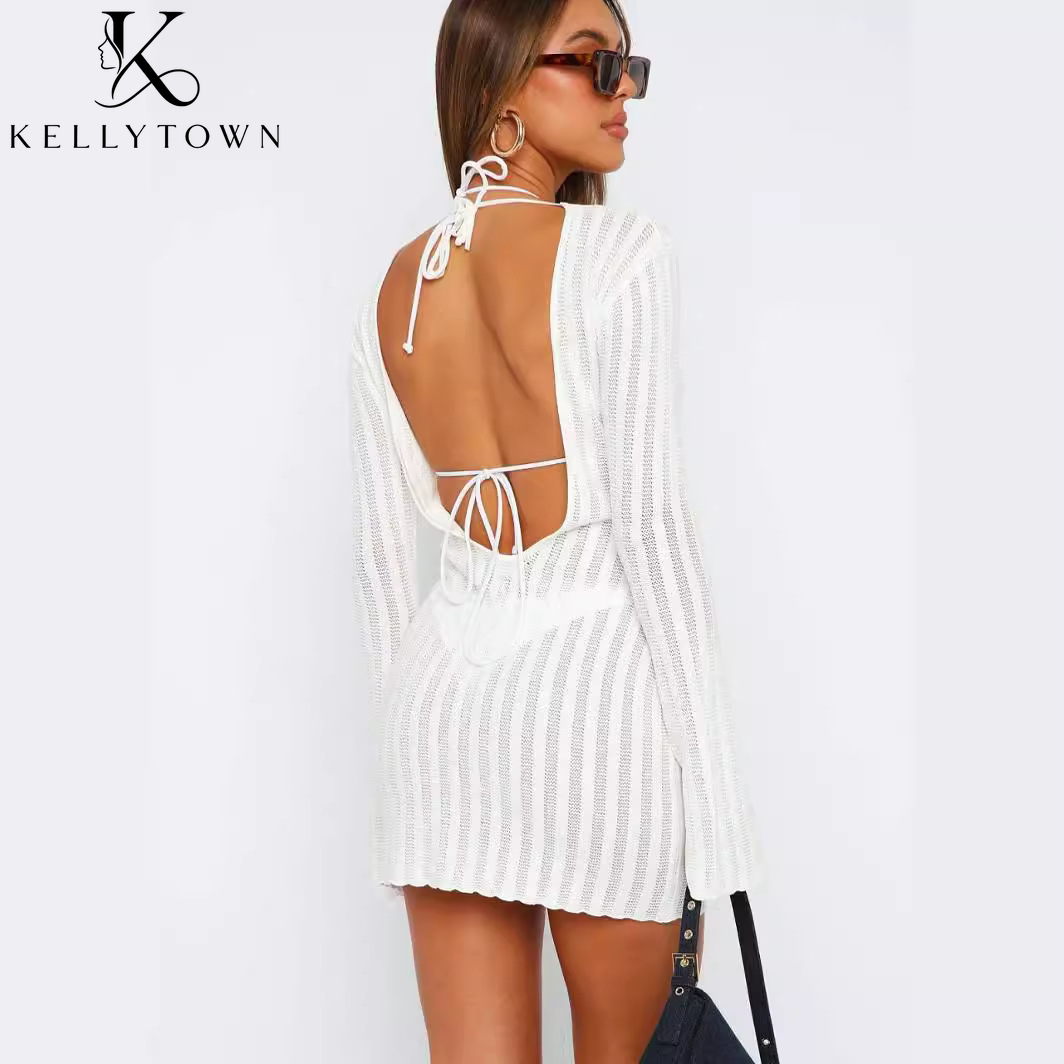 فستان ميني ضيق بدون ظهر مثير م - مراجعة Bodycon Long Sleeve Ribbed Dress وسعره