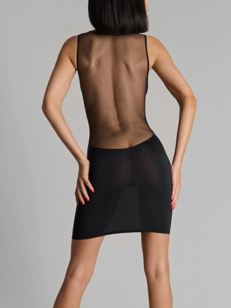فستان ضيق بفتحة صدر عميقة وتطر - مراجعة Sexy Mesh Sheer Bodycon Dress وسعره