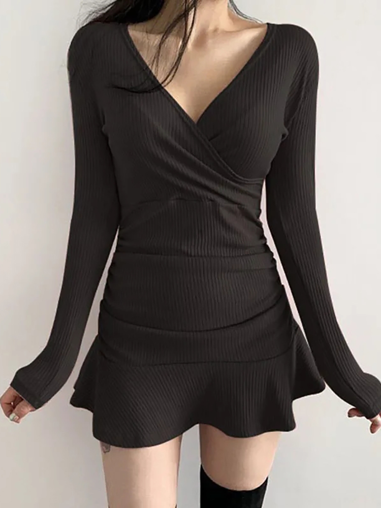 AOSSVIAO أسود محبوك فساتين ميد - مراجعة Bodycon Long Sleeve Ribbed Dress وسعره