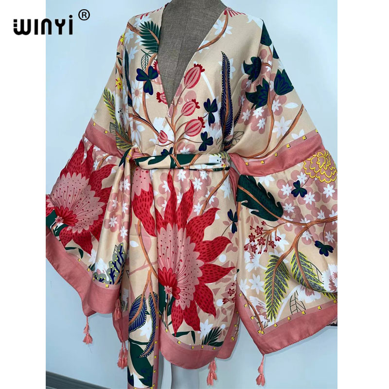 WINYI-فستان كيمونو نسائي بأكما - مراجعة Boho Summer Beach Maxi Dress وسعره