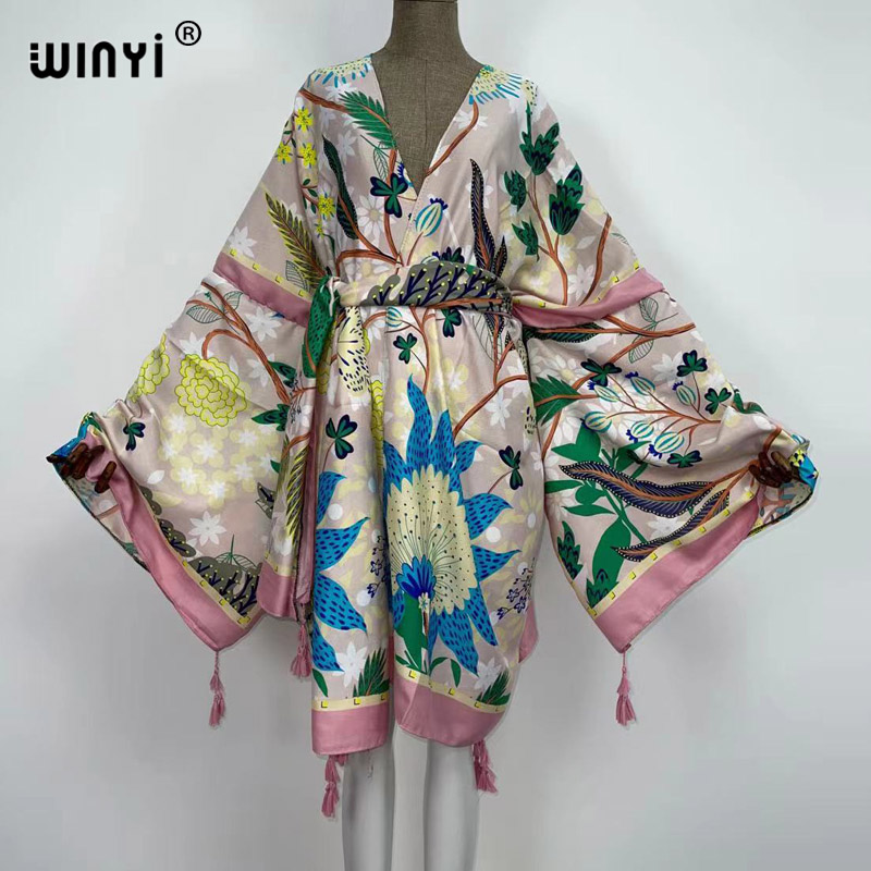 WINYI-فستان كيمونو نسائي بأكما - مراجعة Boho Summer Beach Maxi Dress وسعره