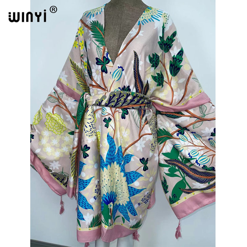 WINYI-فستان كيمونو نسائي بأكما - مراجعة Boho Summer Beach Maxi Dress وسعره