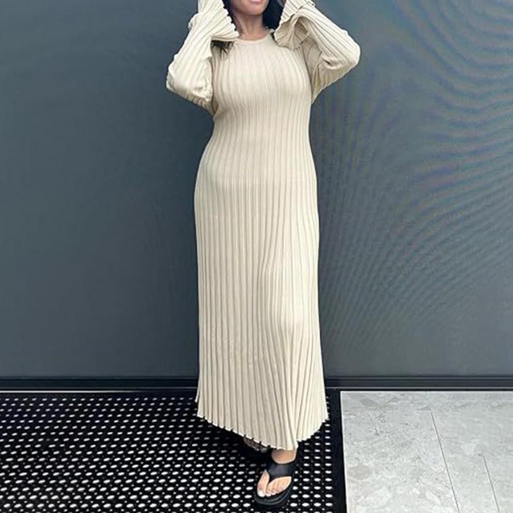 فستان نسائي محبوك مضلع بأكمام  - مراجعة Bodycon Long Sleeve Ribbed Dress وسعره
