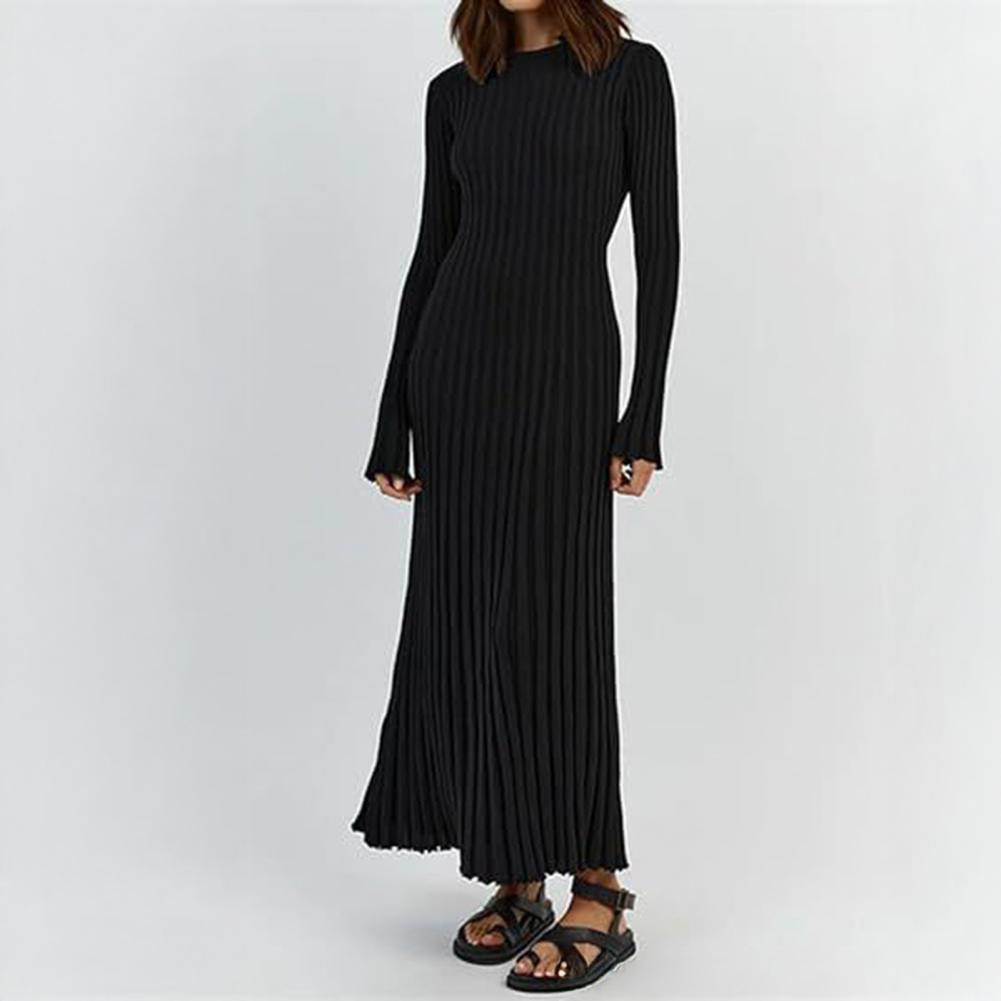 فستان نسائي محبوك مضلع بأكمام  - مراجعة Bodycon Long Sleeve Ribbed Dress وسعره