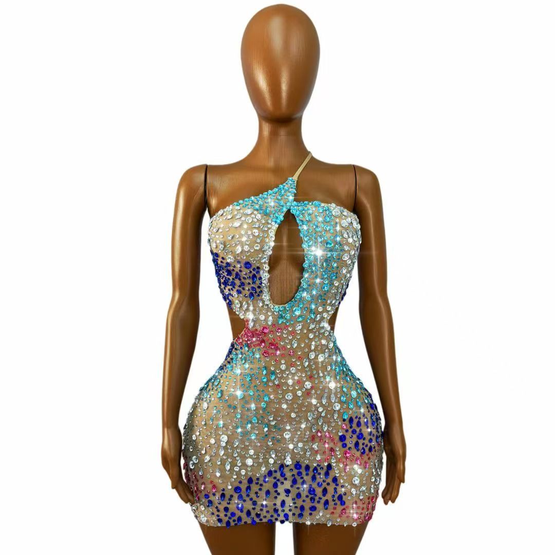 فستان قصير ضيق للنساء مزين بأح - مراجعة Sparkly Rhinestone Club Party Dress وسعره