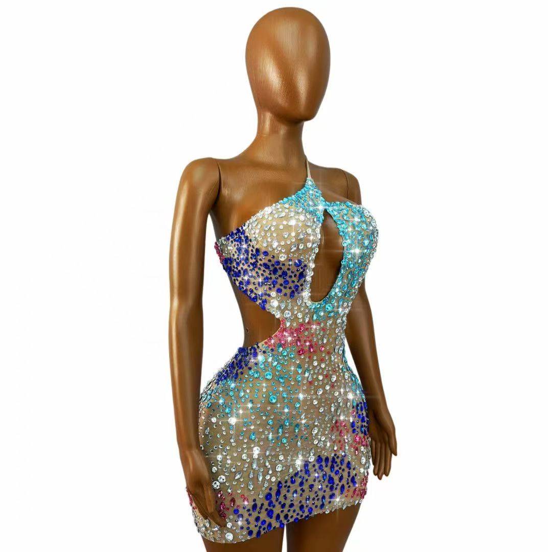 فستان قصير ضيق للنساء مزين بأح - مراجعة Sparkly Rhinestone Club Party Dress وسعره
