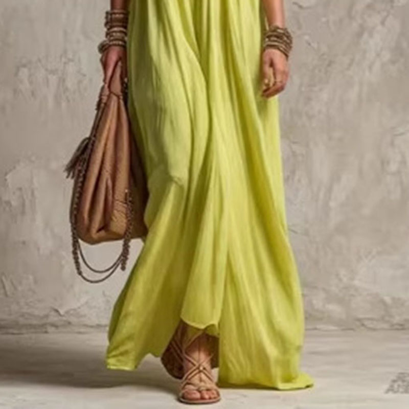 فستان نسائي صيفي طويل فضفاض بت - مراجعة Off Shoulder Puff Sleeve Sundress وسعره