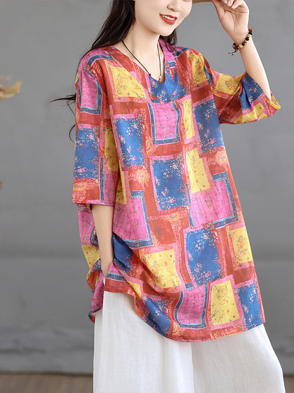 بلوزة كاجوال من الكتان المطبوع - مراجعة Casual Loose Linen Shirt Dress وسعره