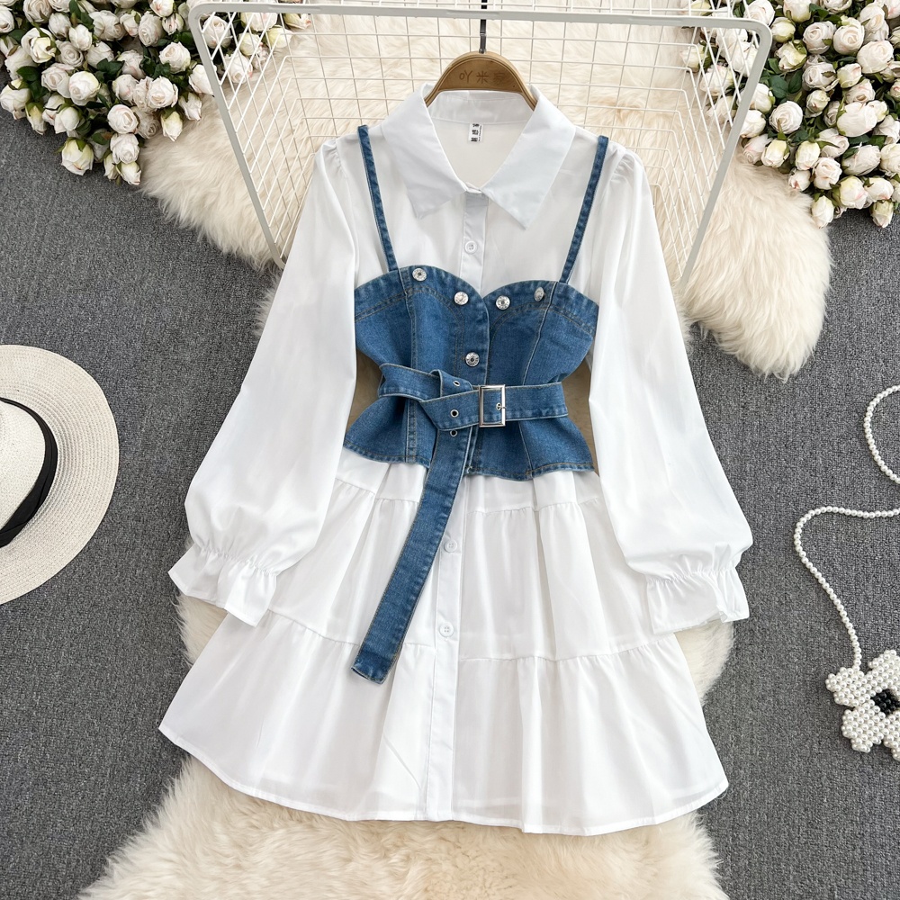 فستان قميص دينيم بأكمام طويلة  - مراجعة Korean Style A Line Shirt Dress وسعره