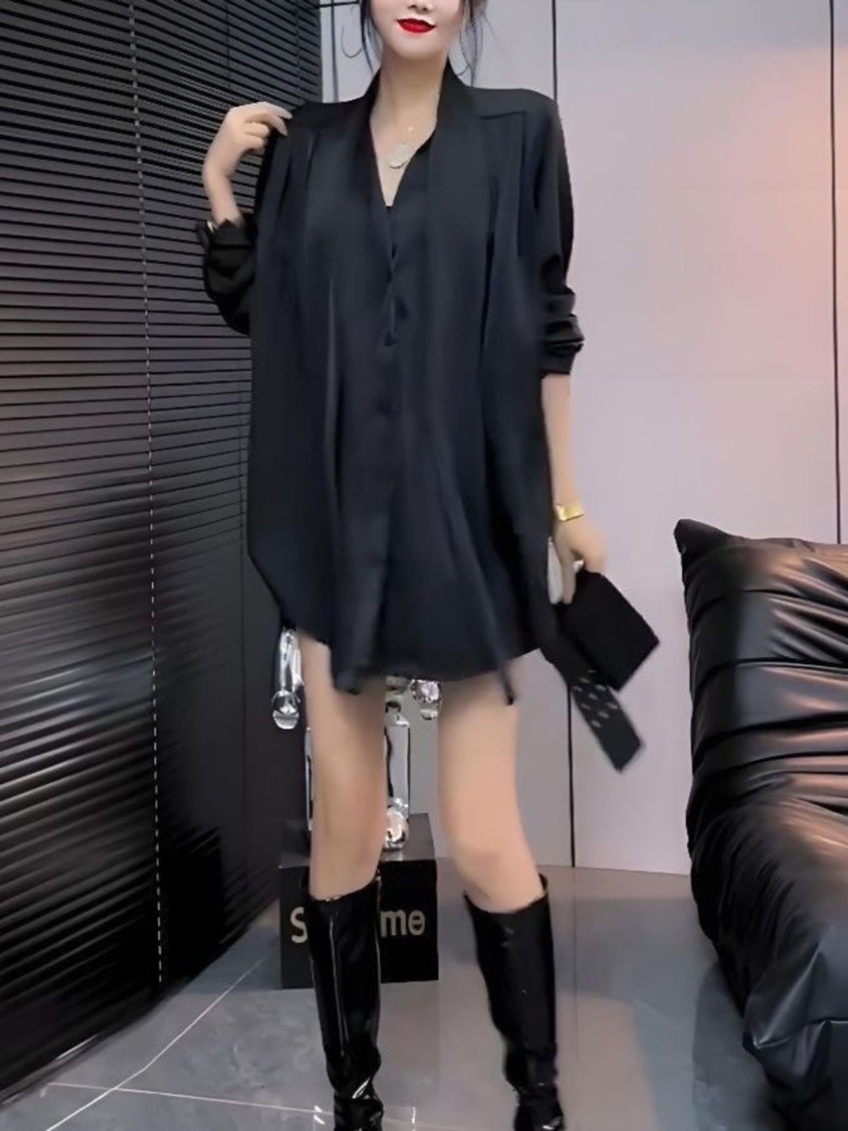 فستان قميص حريري أبيض للنساء،  - مراجعة Korean Style A Line Shirt Dress وسعره
