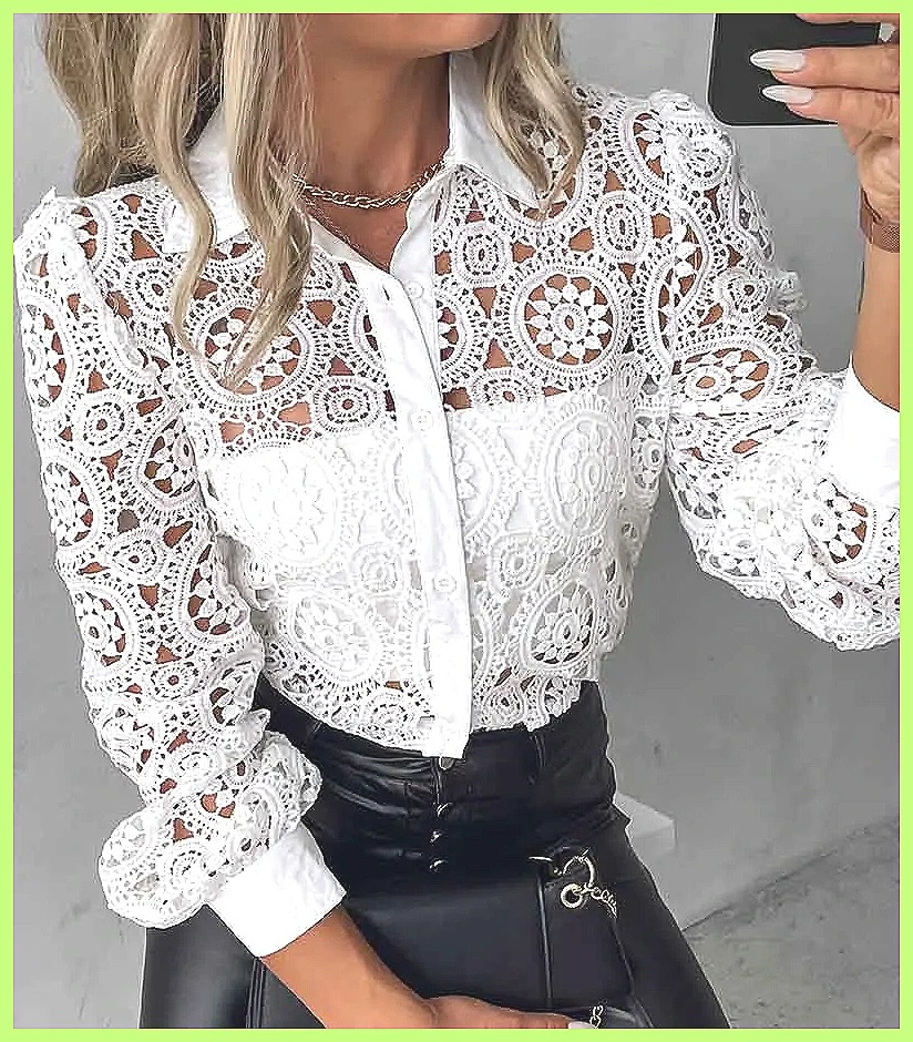 قميص نسائي أبيض من الدانتيل لع - مراجعة Blouses وسعره