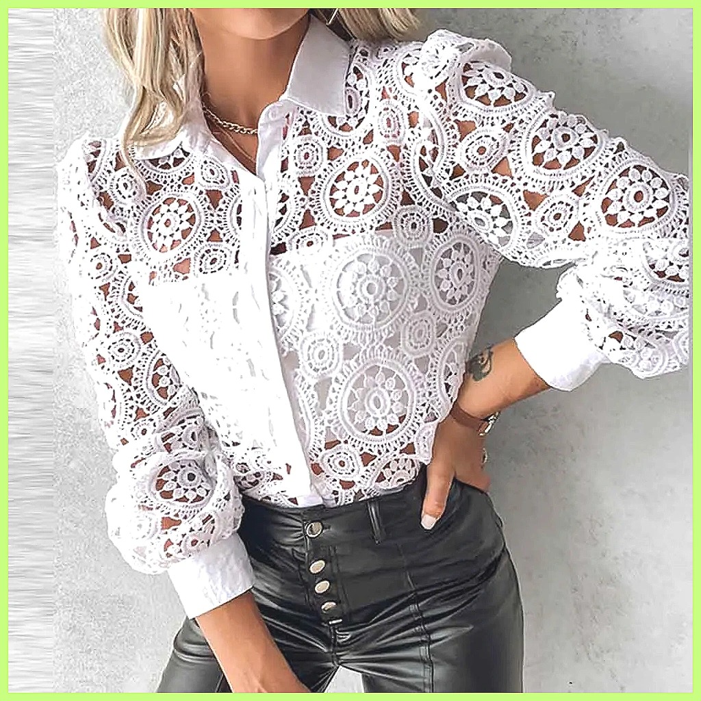 قميص نسائي أبيض من الدانتيل لع - مراجعة Blouses وسعره