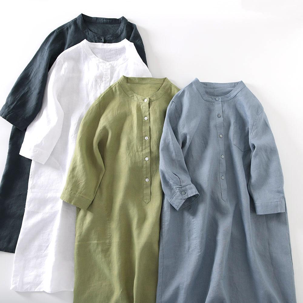فستان قميص كتان على الطراز الي - مراجعة Casual Loose Linen Shirt Dress وسعره