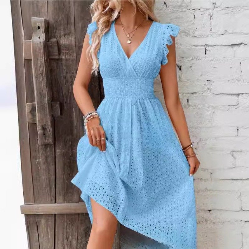 فستان صيفي أوروبي جديد بأكمام  - مراجعة French Vintage Floral Midi Dress وسعره