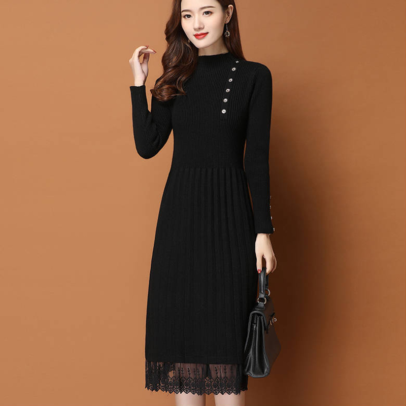 الدانتيل تنحنح أزرار المرأة ال - مراجعة Bodycon Long Sleeve Ribbed Dress وسعره