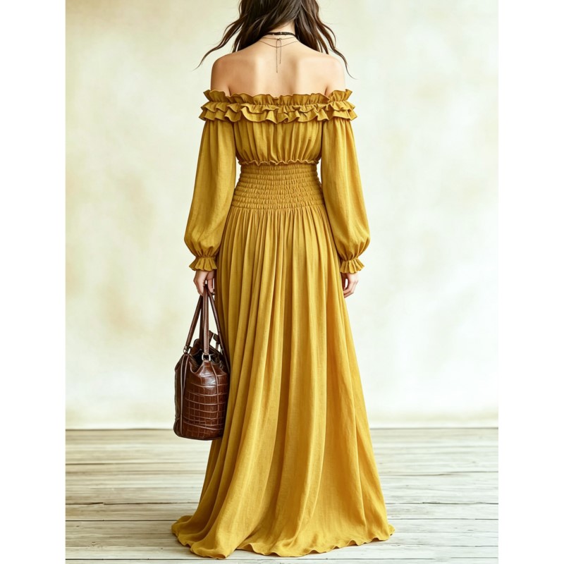 فساتين ماكسي نسائية عصرية بدون - مراجعة Off Shoulder Puff Sleeve Sundress وسعره