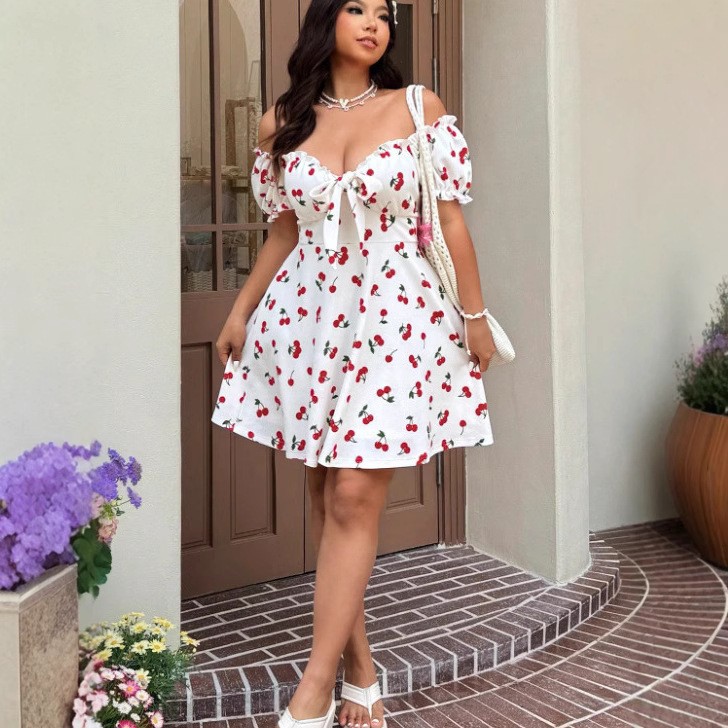 فستان صيفي نسائي بطبعة زهور، ف - مراجعة Off Shoulder Puff Sleeve Sundress وسعره
