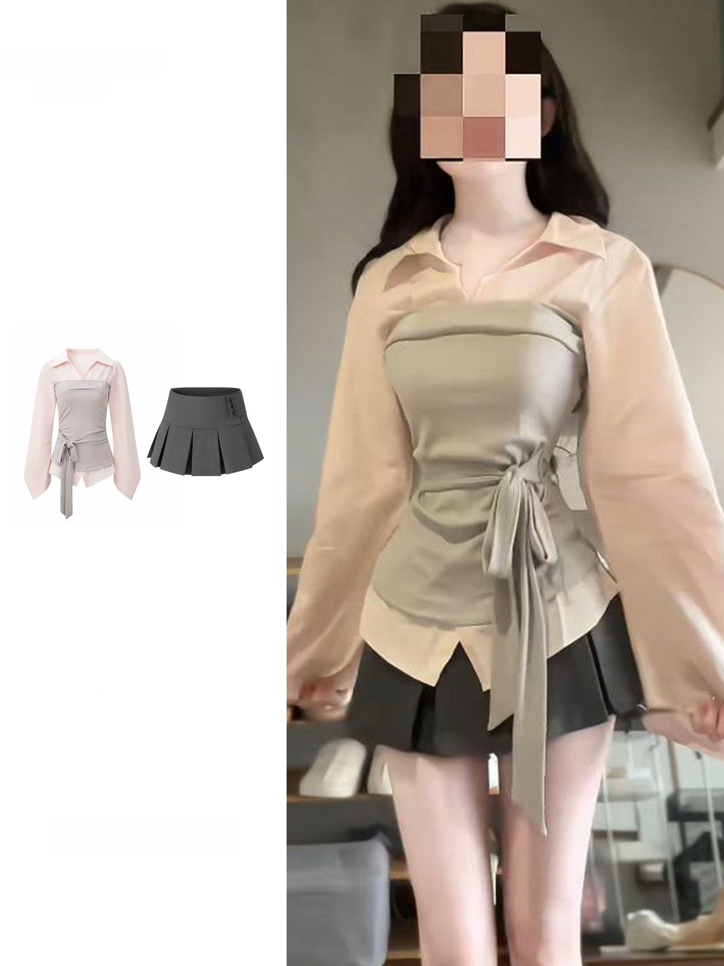 طقم قميص وتنورة نسائي بمقاسات  - مراجعة Korean Style A Line Shirt Dress وسعره