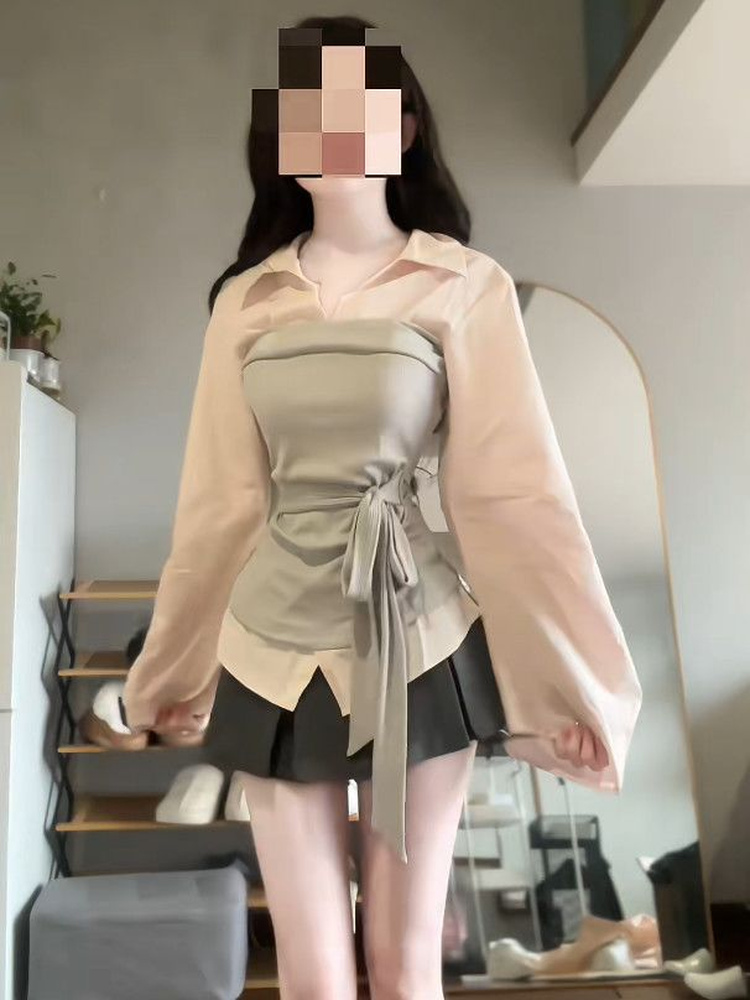 طقم قميص وتنورة نسائي بمقاسات  - مراجعة Korean Style A Line Shirt Dress وسعره