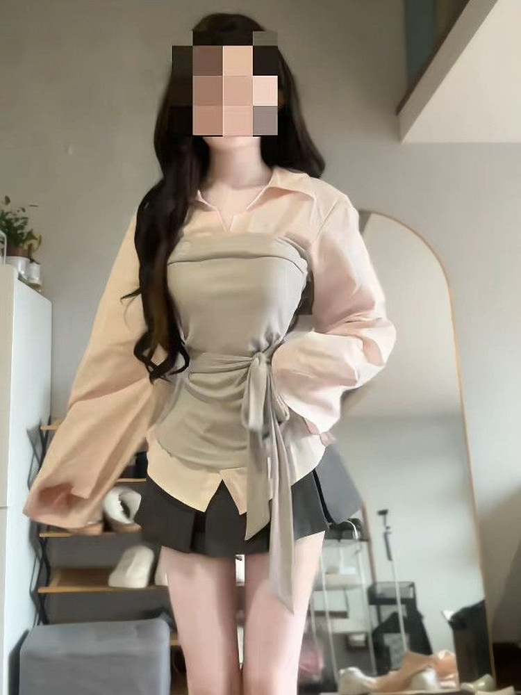 طقم قميص وتنورة نسائي بمقاسات  - مراجعة Korean Style A Line Shirt Dress وسعره
