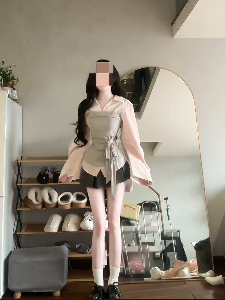 طقم قميص وتنورة نسائي بمقاسات  - مراجعة Korean Style A Line Shirt Dress وسعره