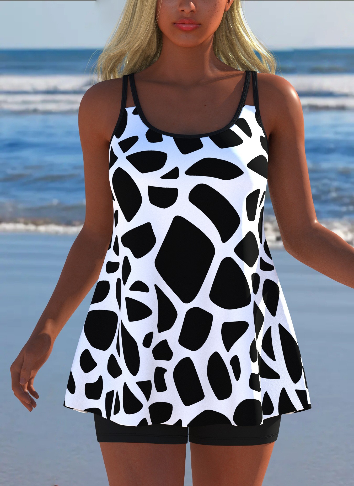 تانكيني مطبوع باللونين الأسود  - مراجعة Tops وسعره