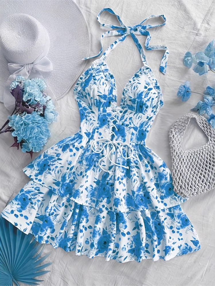 فساتين قصيرة نسائية بأسلوب عطل - مراجعة French Vintage Floral Midi Dress وسعره