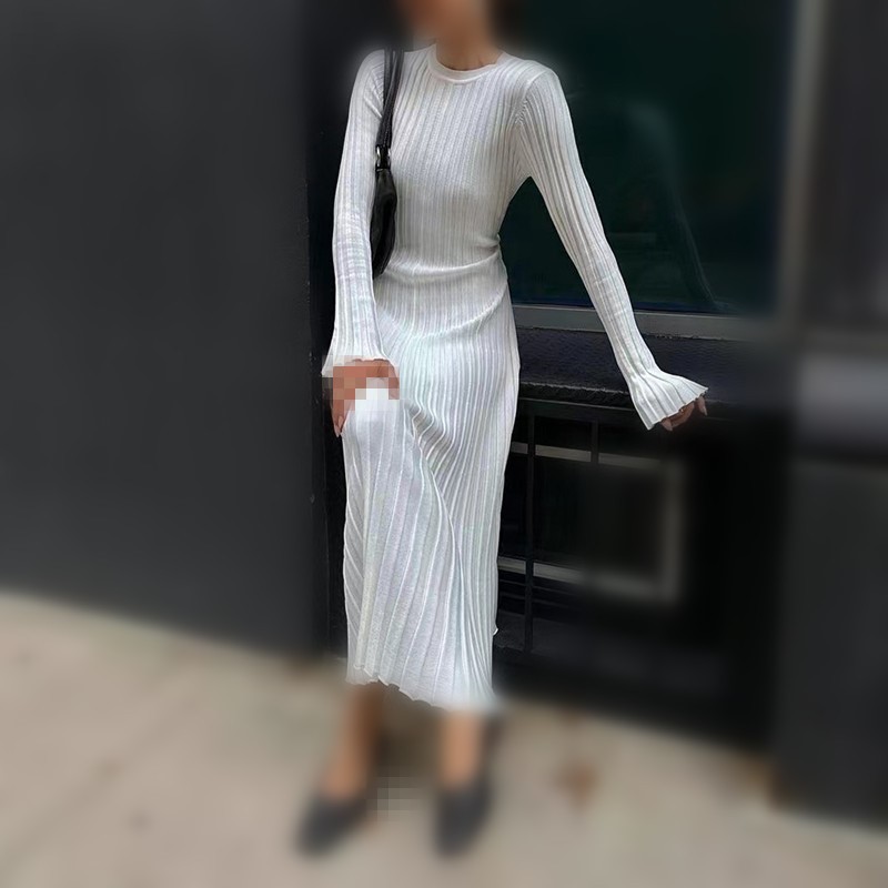 تنورة نسائية متماسكة للخريف بر - مراجعة Bodycon Long Sleeve Ribbed Dress وسعره