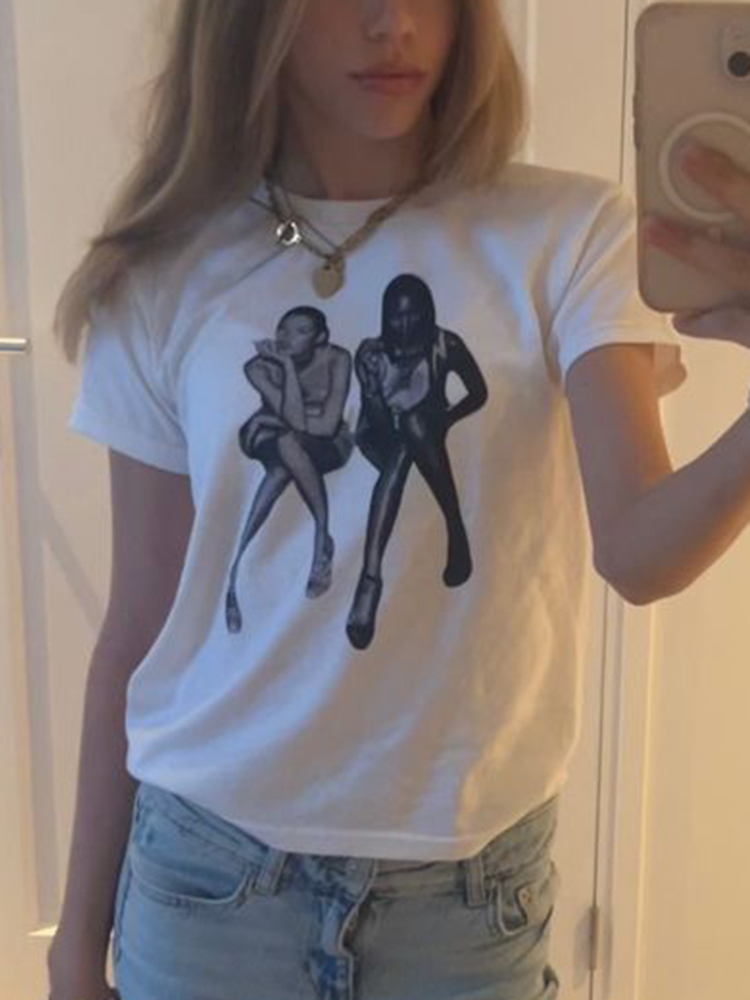 تي شيرت هاراجوكو مطبوع عليه رس - مراجعة Y2K Graphic Baby Tee Crop وسعره