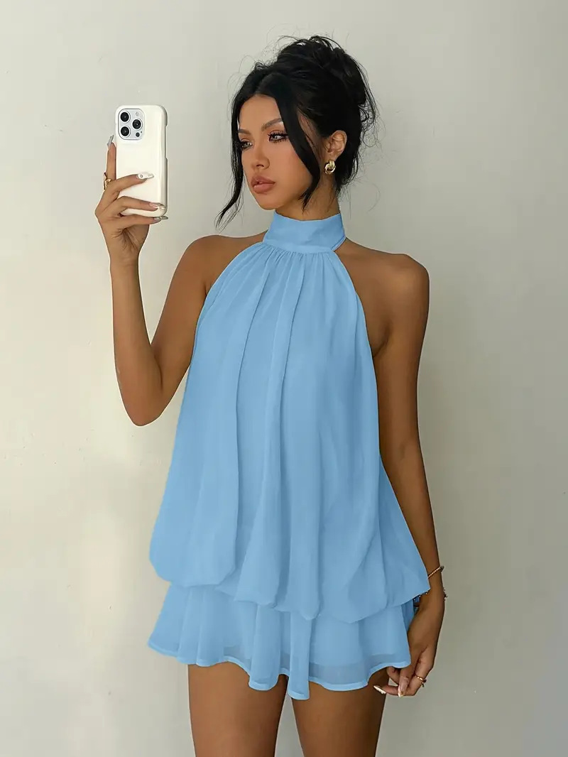 فستان نسائي بياقة رسن مكشوف ال - مراجعة Y2K Backless Halter Mini Dress وسعره