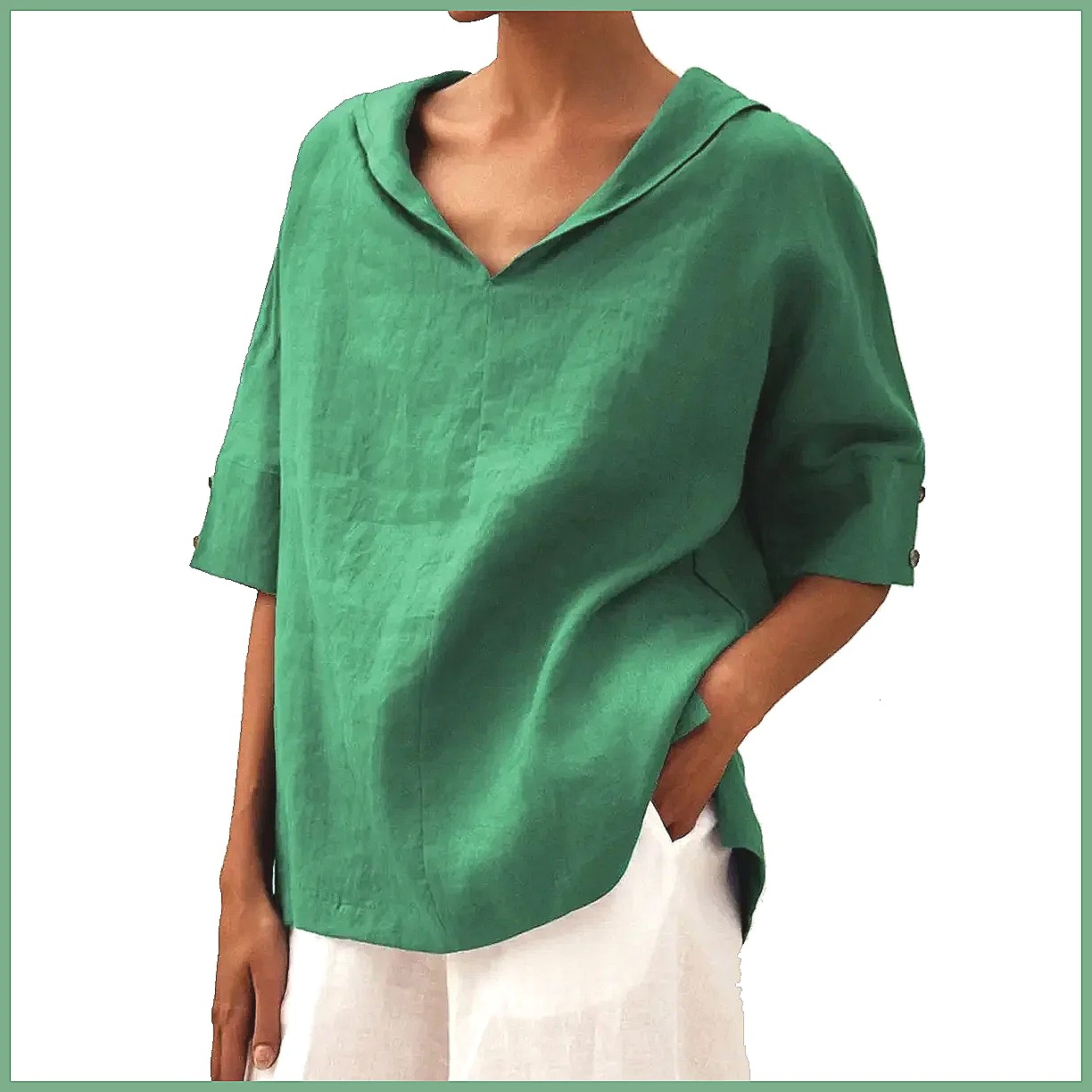 قميص نسائي فضفاض بياقة على شكل - مراجعة Blouses وسعره