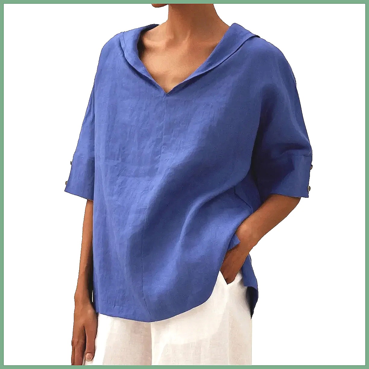 قميص نسائي فضفاض بياقة على شكل - مراجعة Blouses وسعره