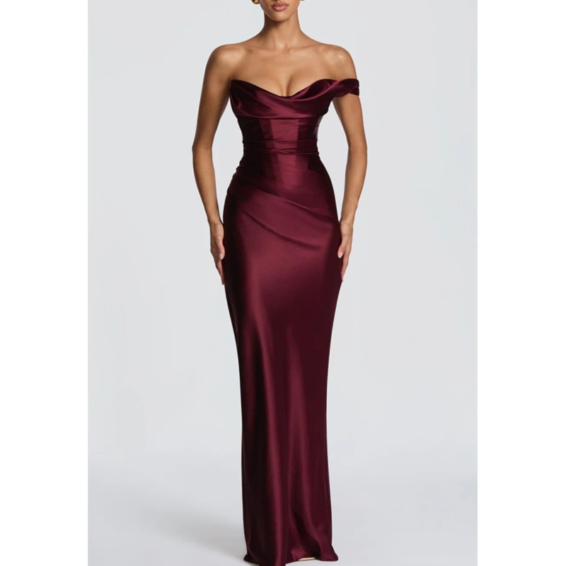 فستان ساتان أنيق ضيق مثير بكتف - مراجعة Elegant Satin Evening Gown Split وسعره