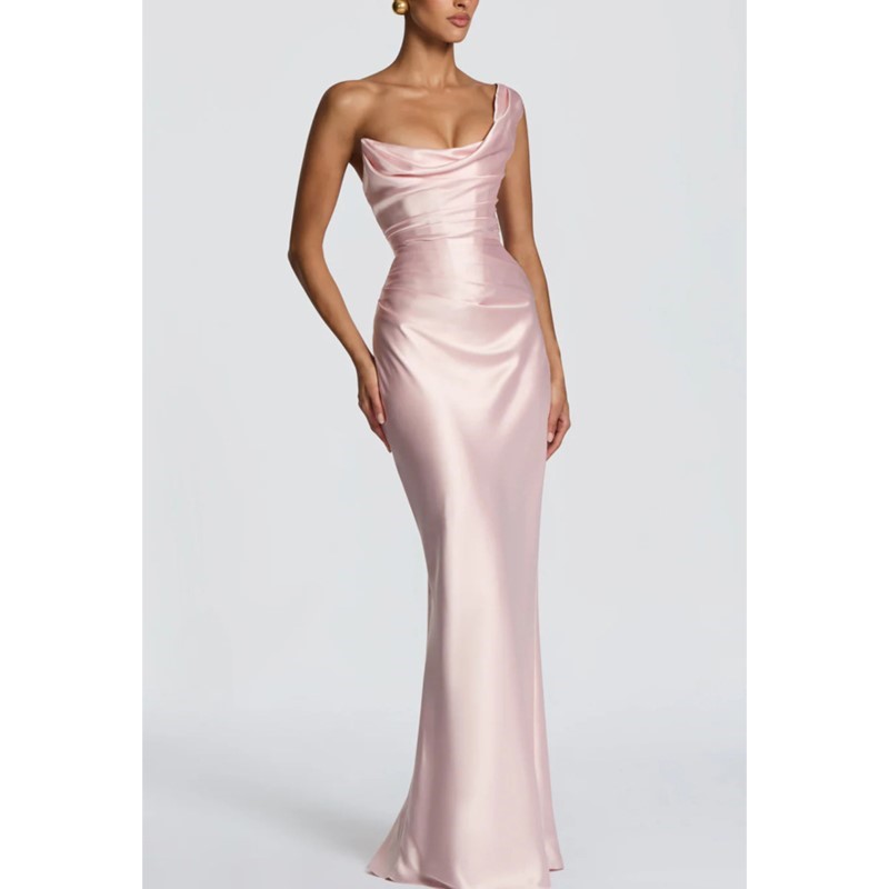 فستان ساتان أنيق ضيق مثير بكتف - مراجعة Elegant Satin Evening Gown Split وسعره