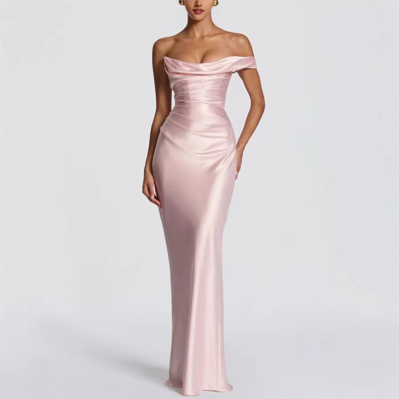 فستان ساتان أنيق ضيق مثير بكتف - مراجعة Elegant Satin Evening Gown Split وسعره