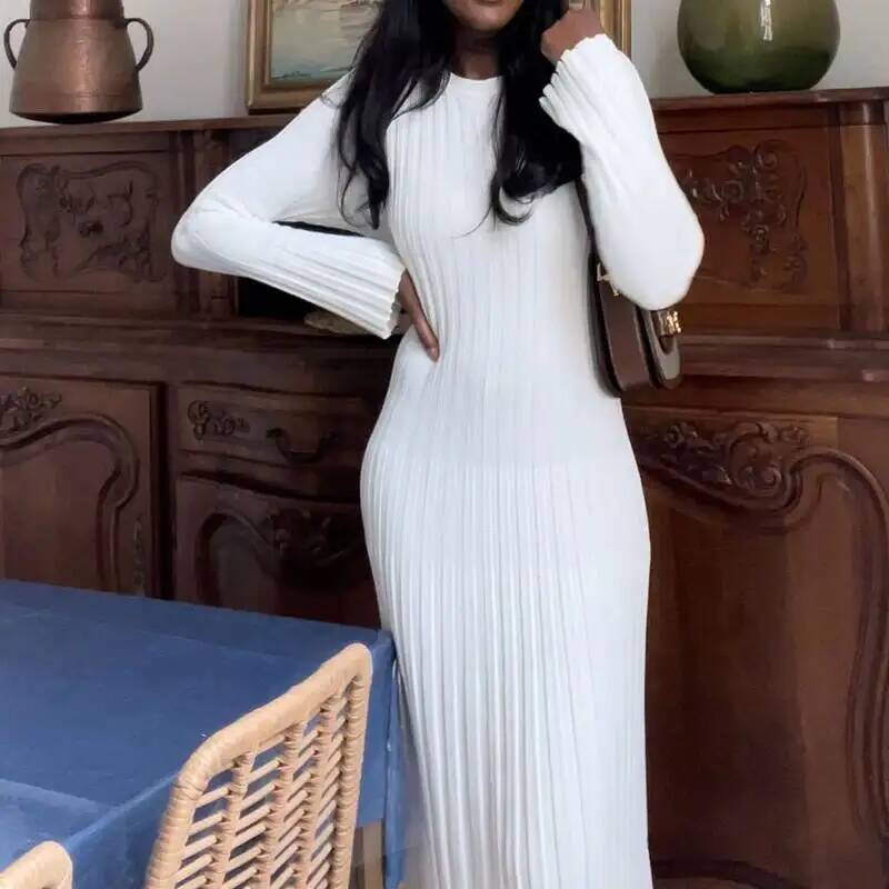 فستان نسائي أنيق طويل بأكمام ك - مراجعة Bodycon Long Sleeve Ribbed Dress وسعره