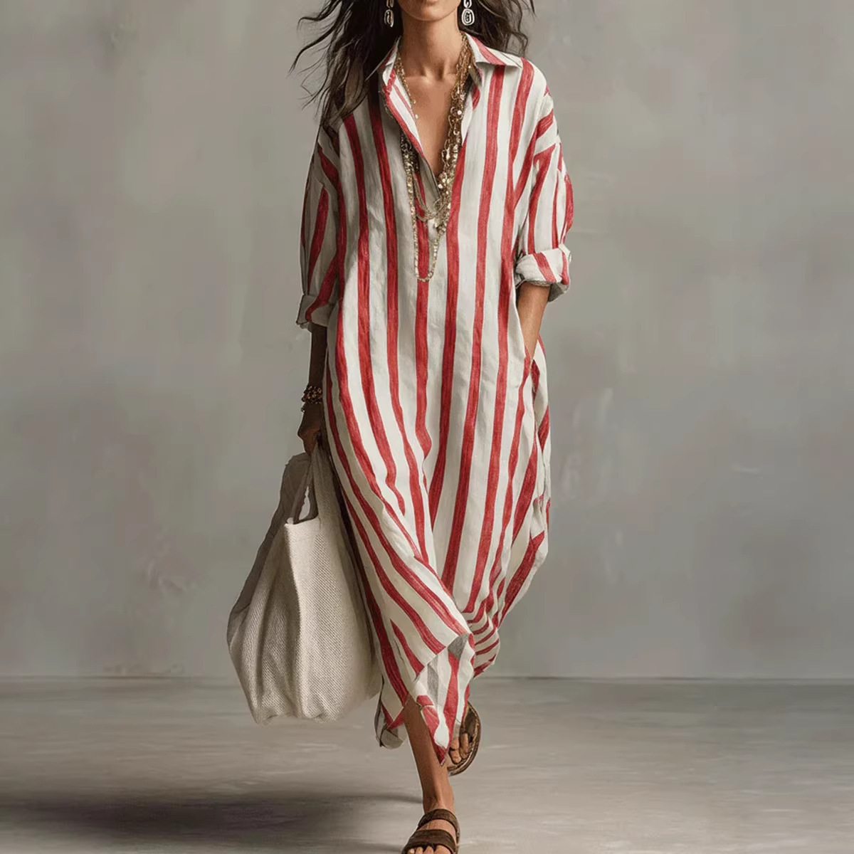 فساتين صيفية أنيقة بياقة مقلوب - مراجعة Casual Loose Linen Shirt Dress وسعره
