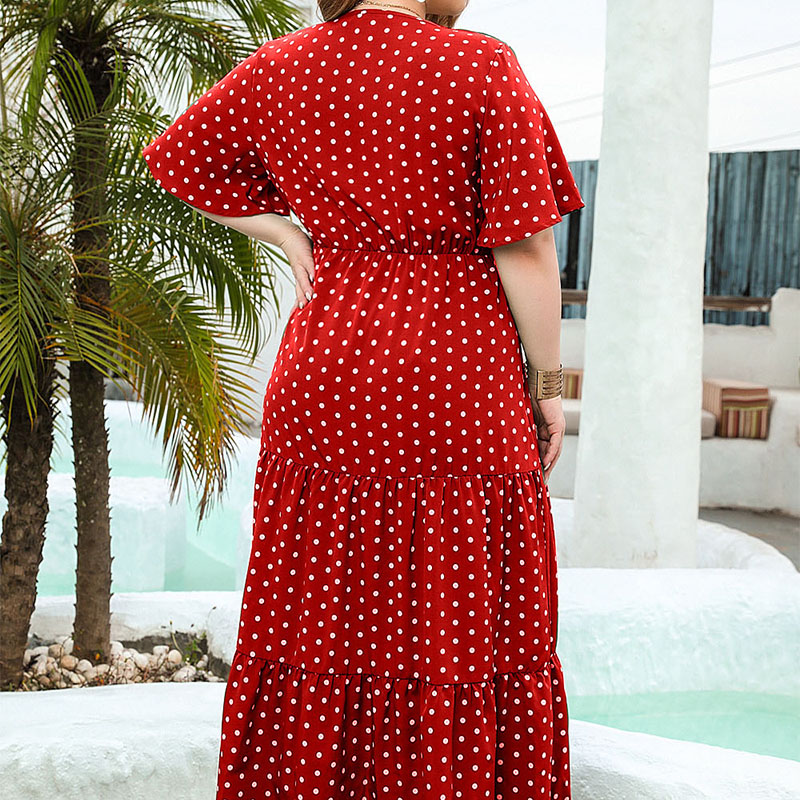 بوهو دوت مطبوعة الخامس الرقبة  - مراجعة Boho Summer Beach Maxi Dress وسعره