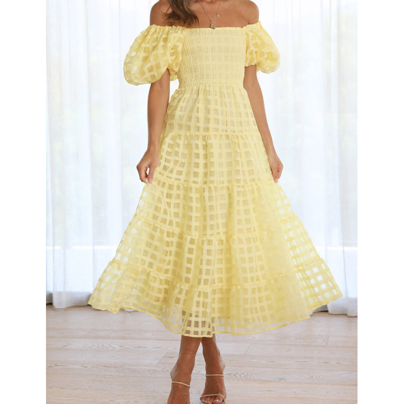 أنيقة قبالة الكتف المرأة الصيف - مراجعة Off Shoulder Puff Sleeve Sundress وسعره