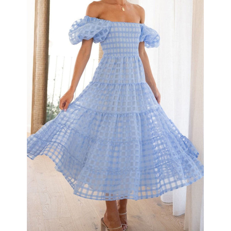 أنيقة قبالة الكتف المرأة الصيف - مراجعة Off Shoulder Puff Sleeve Sundress وسعره